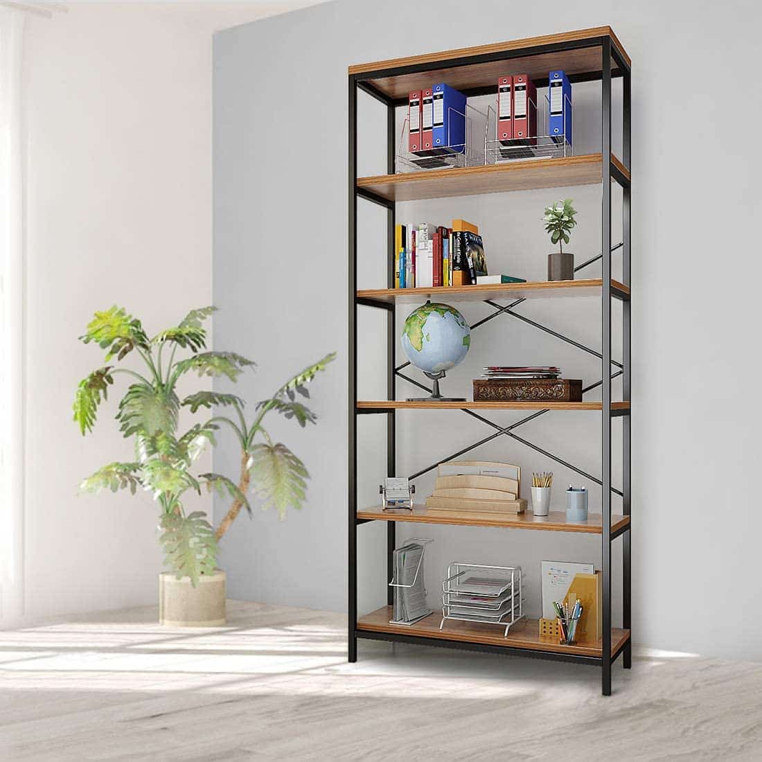 5-Tier Vintage Industrial Bookshelf