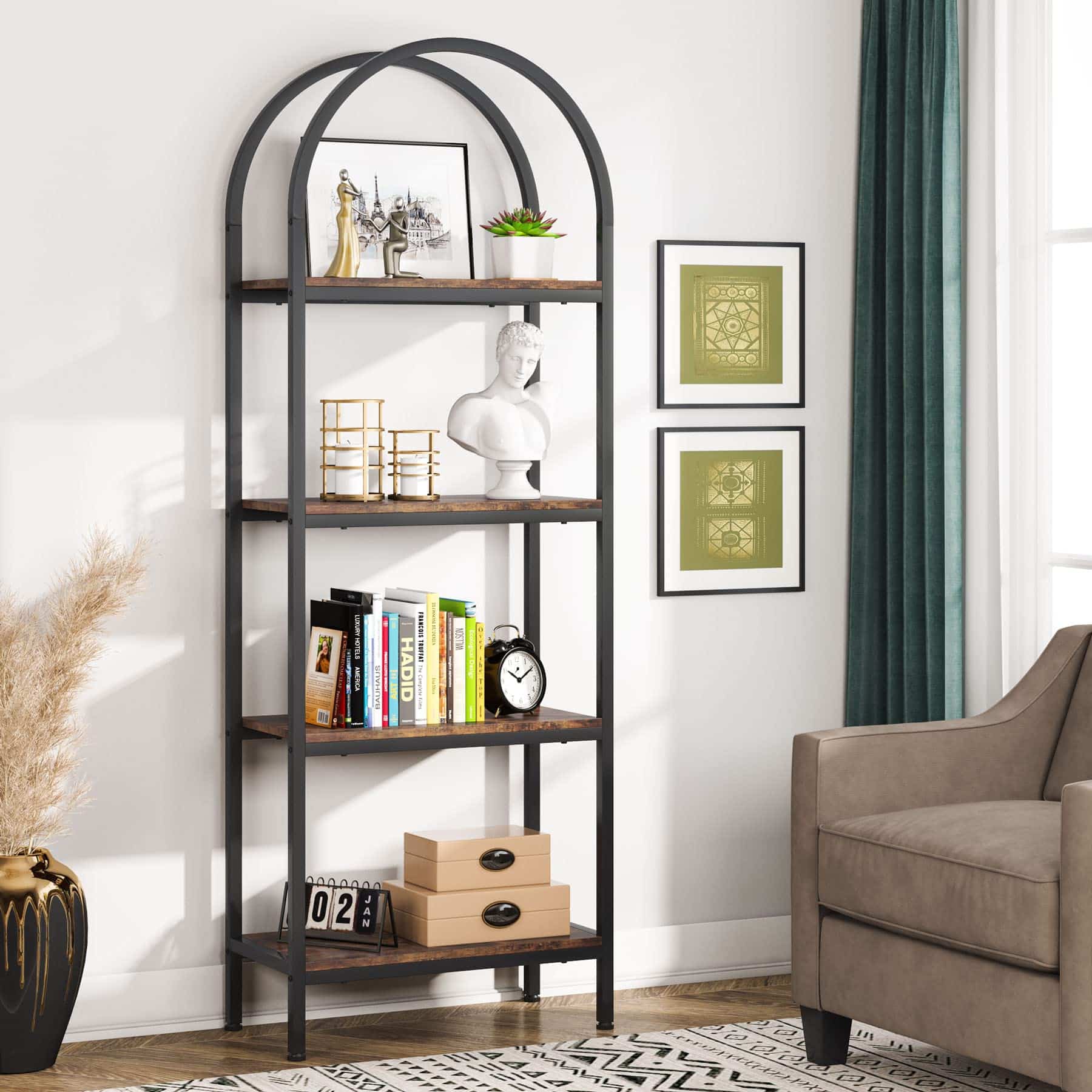 4-Tier Open Bookshelf, 70.8" Industrial Wood 