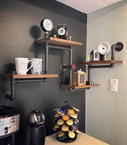 Industrial Rustic Modern Wood Ladder Pipe Wall Shelf