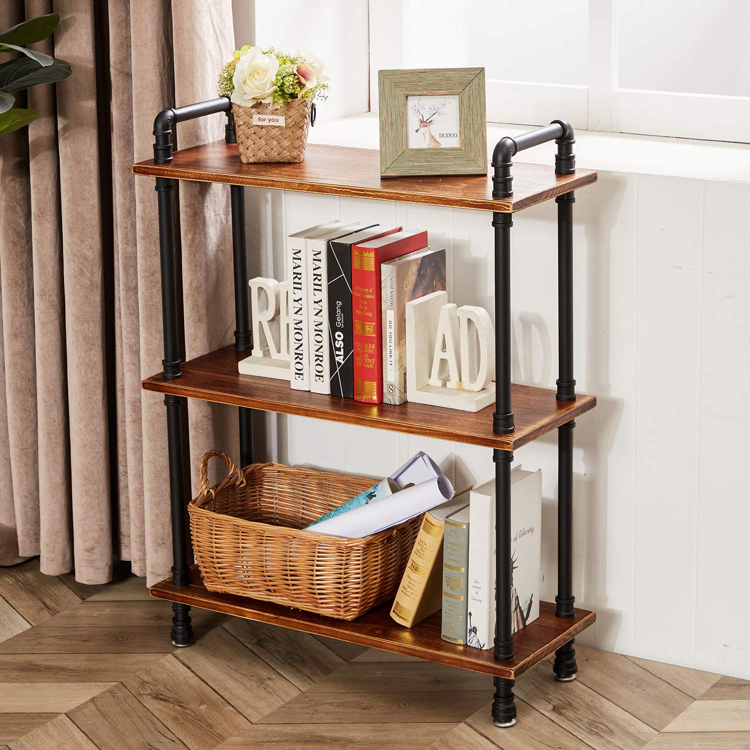 3-Tier Industrial Pipe Bookshelf