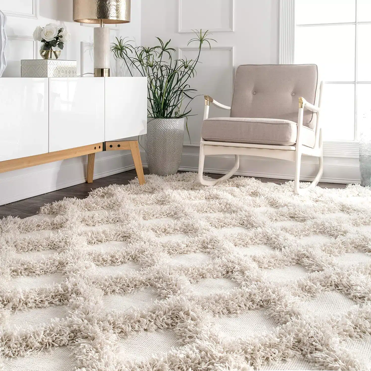 Shag Trellis Pattern Scandinavian Rug