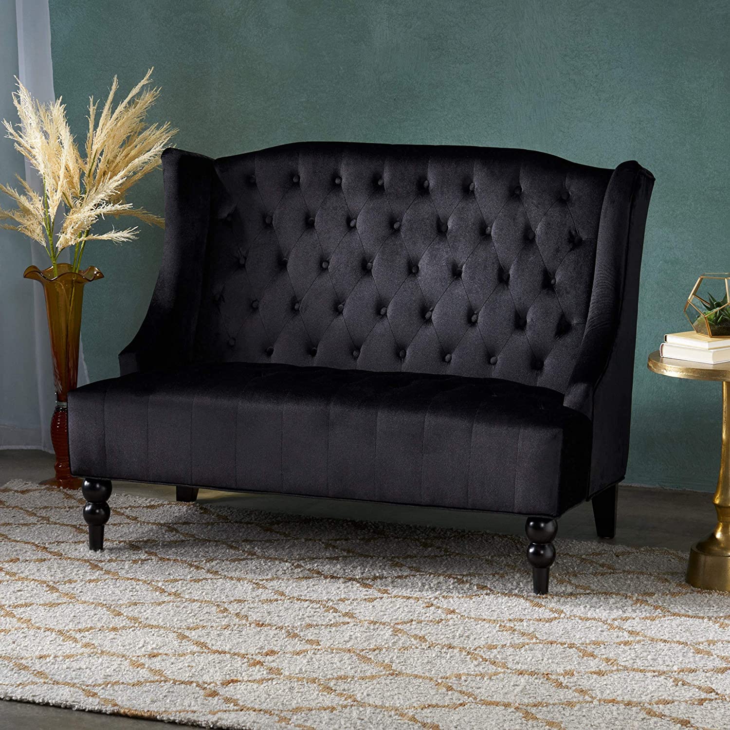  Leora Modern Glam Tufted Velvet Wingback Loveseat