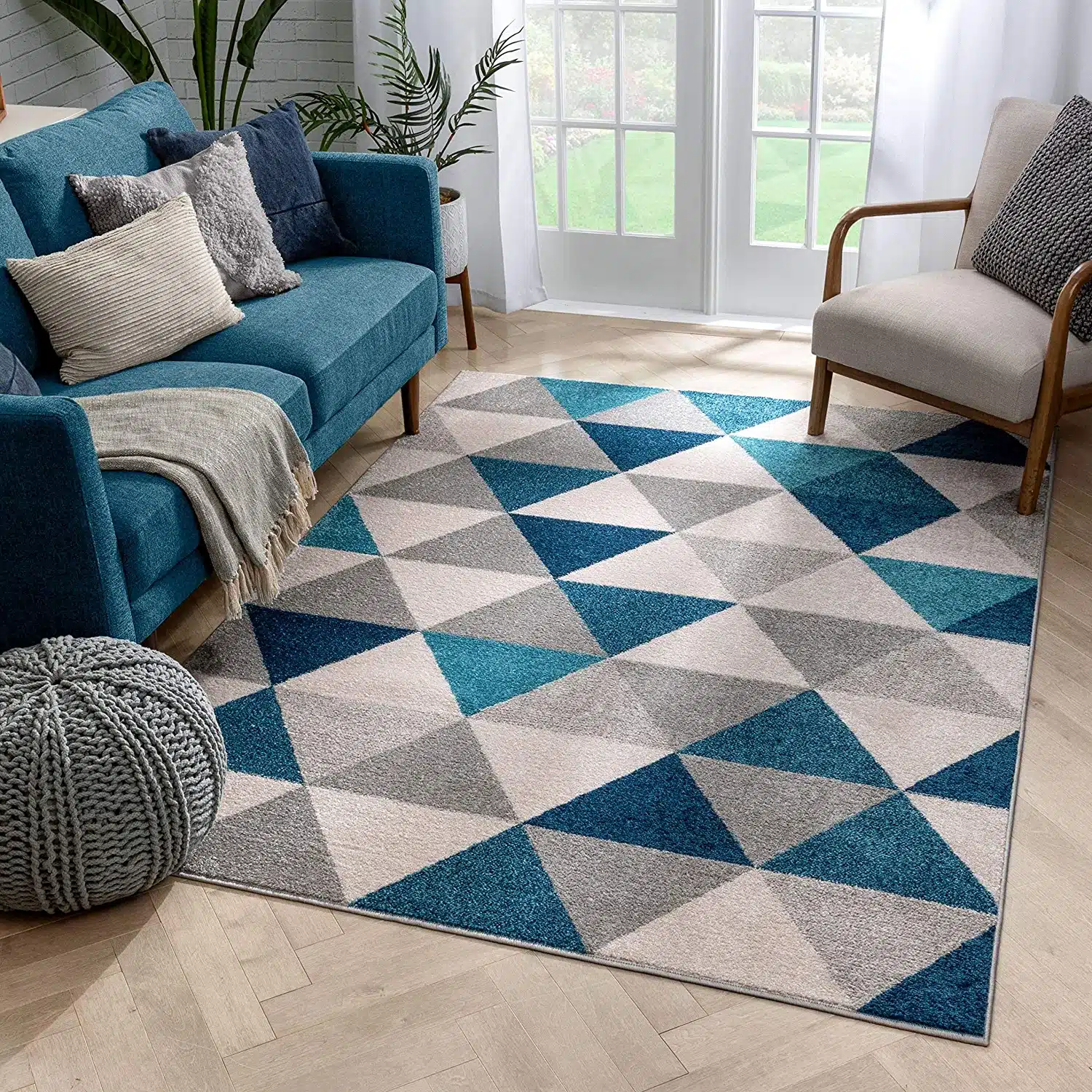 Modern Scandinavian Colorblock Triangles Rug