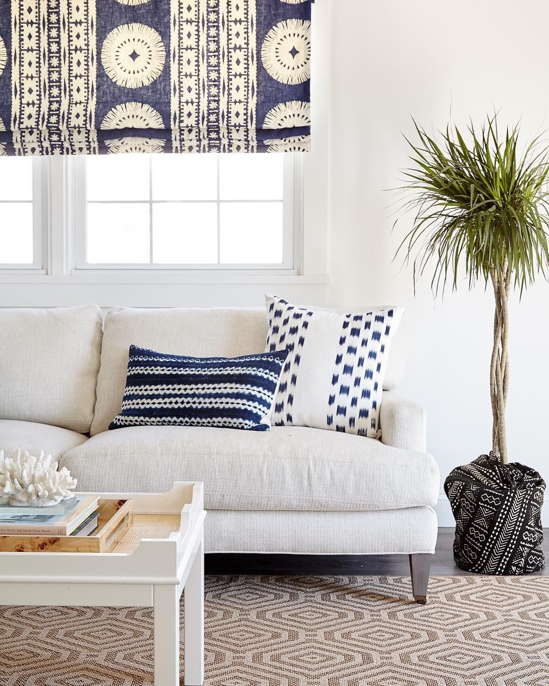 Coastal Living Room with Boho Coastal Pillows