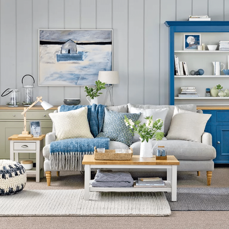 coastal living room with side table middle table 