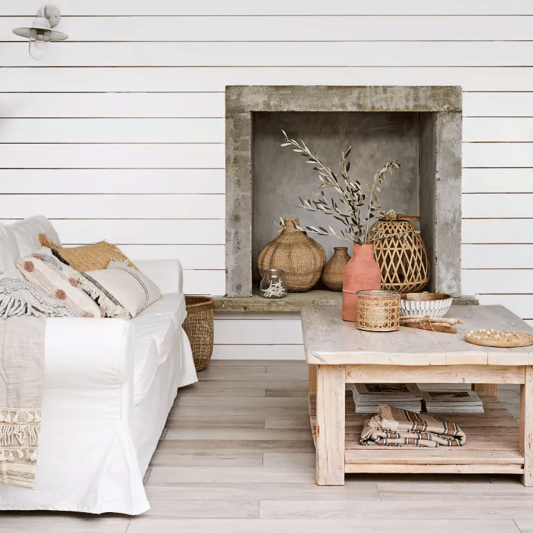 coastal living room with jute rugs