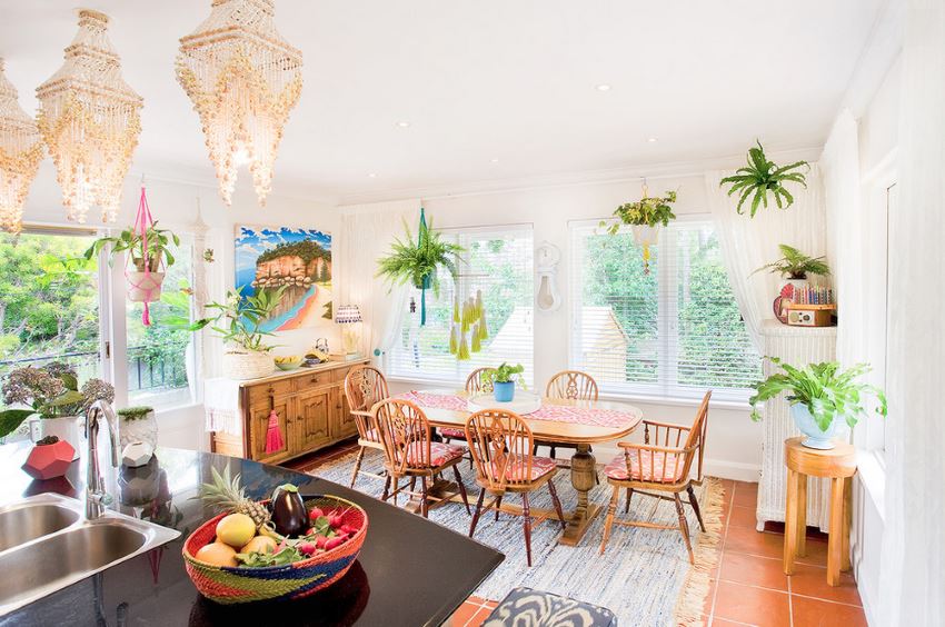 Tropical boho dining room