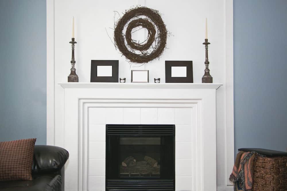 white fireplace mantel