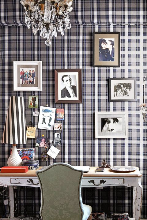 home office ideas plaid wall