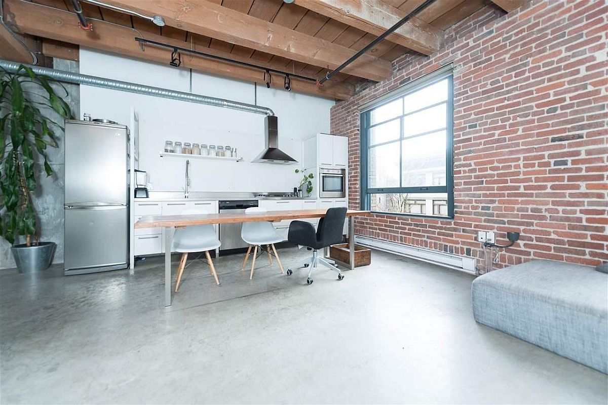 industrial kitchen with concrete floor