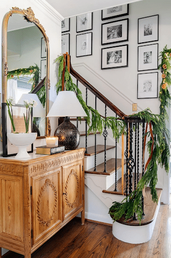 velvet ribbon decorated stairs 