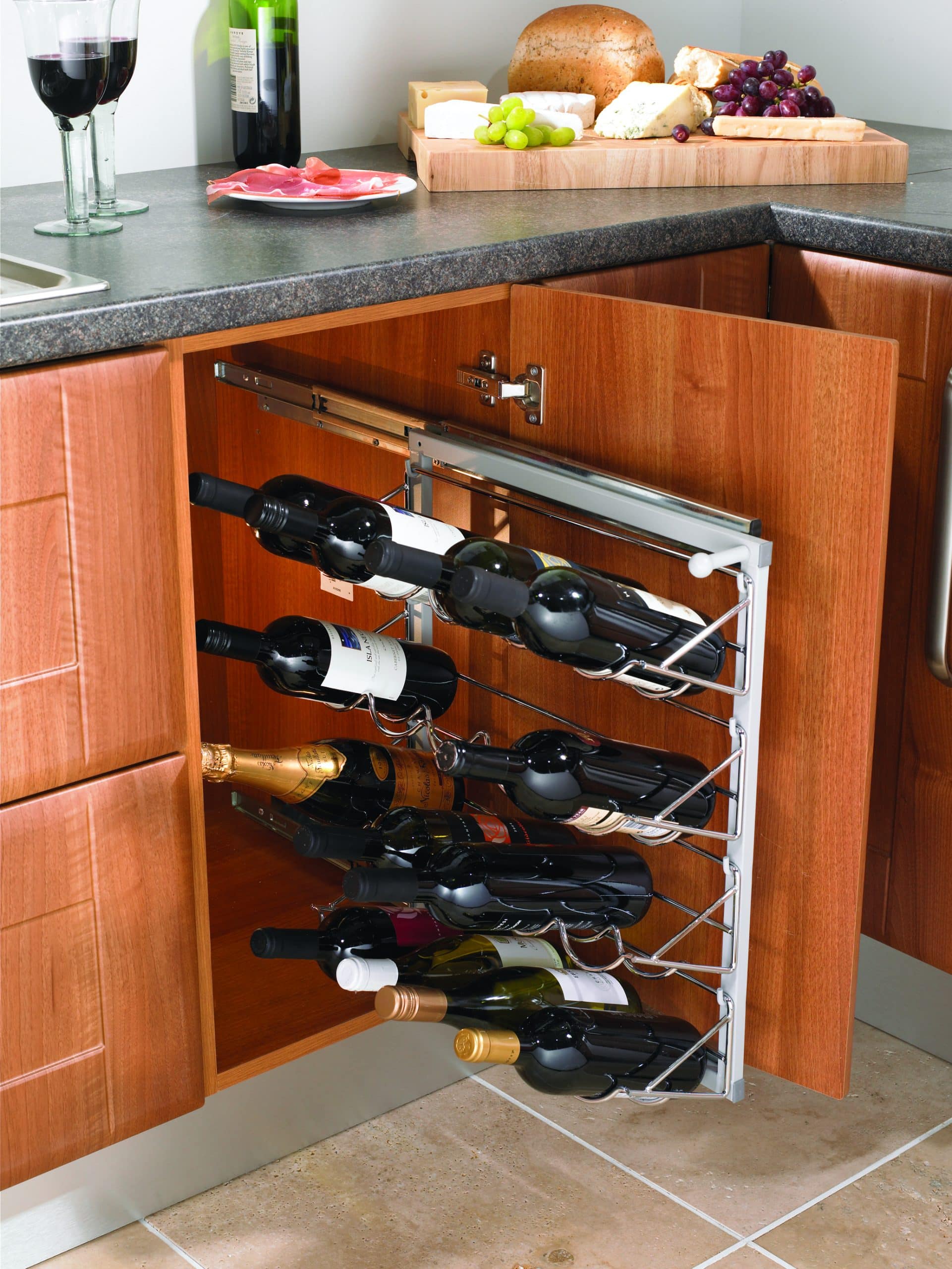 Wine Racks and Glass Shelf in Parisian Kitchen