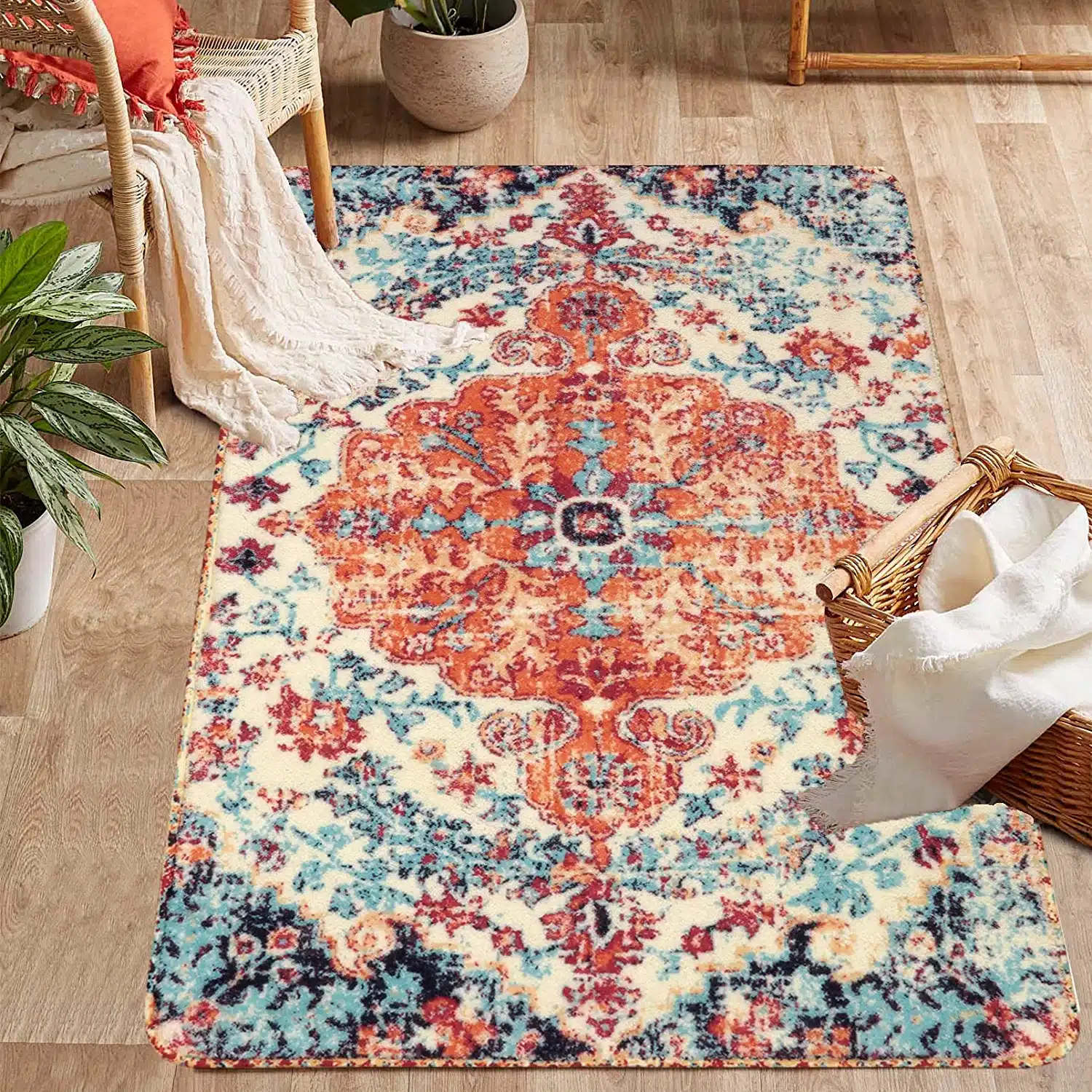 Lahome Bohemian Floral Medallion Area Rug