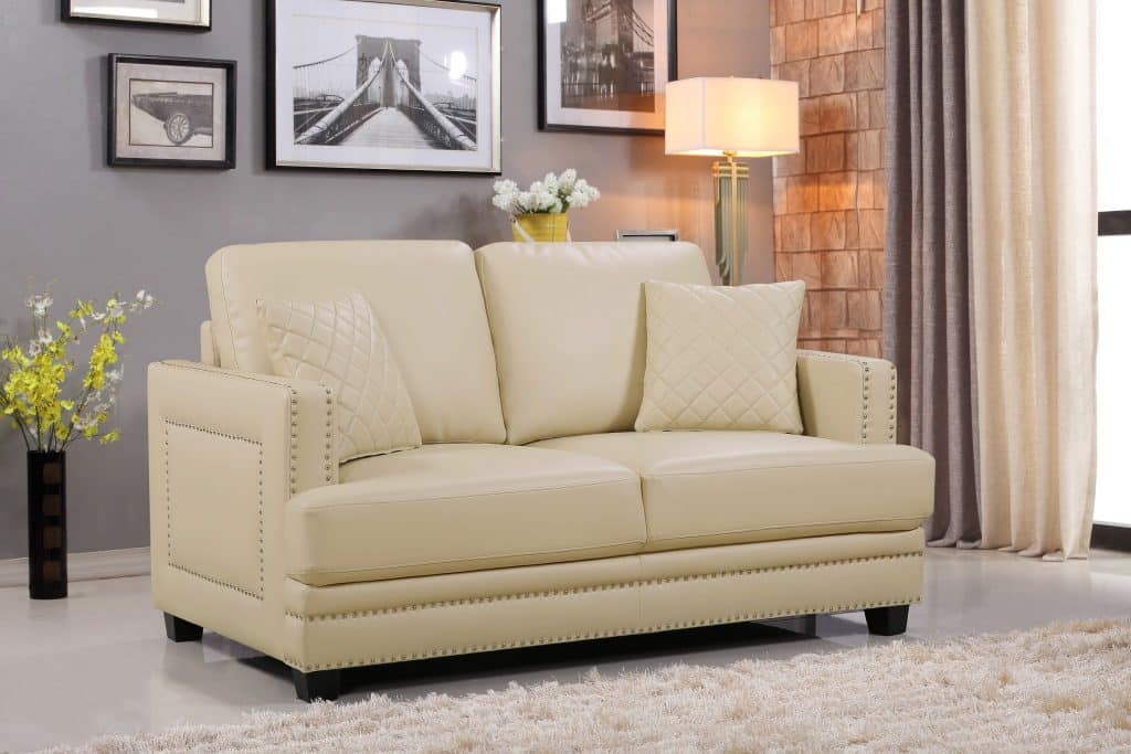 Beige Faux Leather Loveseat Sofa