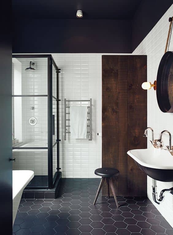 Black Ceiling industrial bathroom