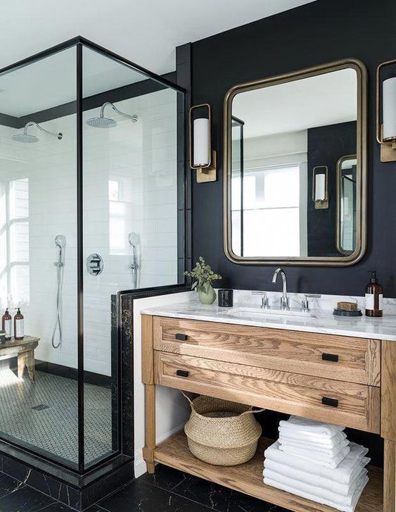 Bold Black Scandinavian bathroom