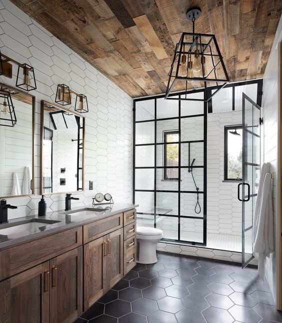 Caged Lightning industrial bathroom