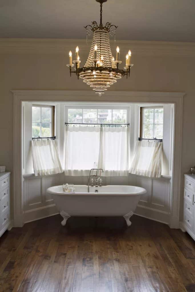 wooden floor and sparkly Chandelier