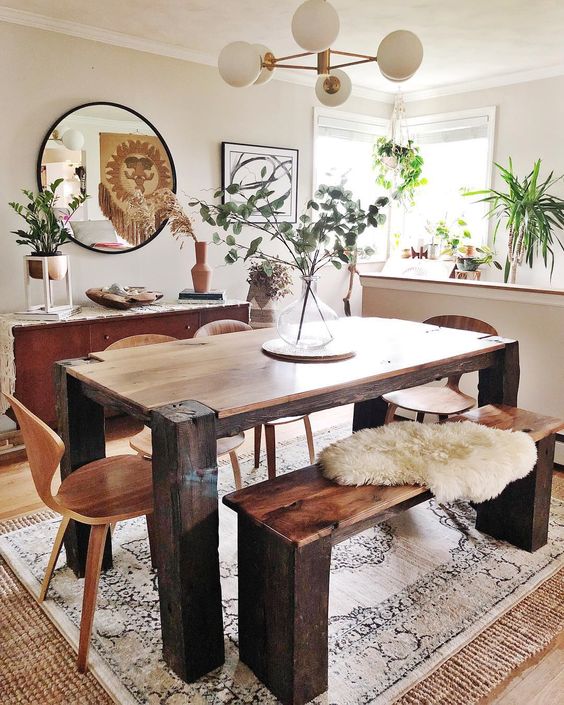 Dark Wood Boho Dining Table