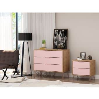 Rockefeller Dresser and Nightstand Set, Nature and Rose Pink