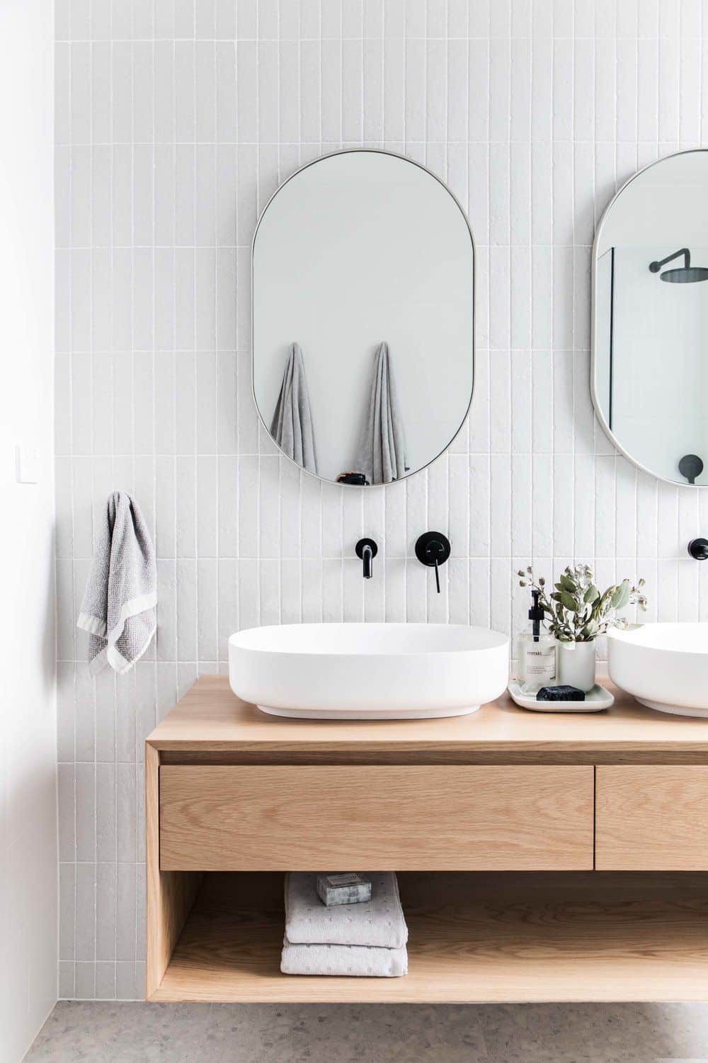 Gray Subway Tile Scandinavian bathroom