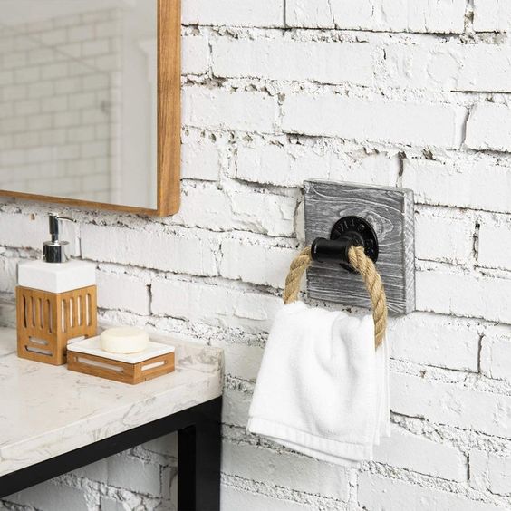 Whitewashed Woods industrial bathroom