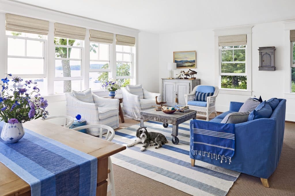 blue and white living room