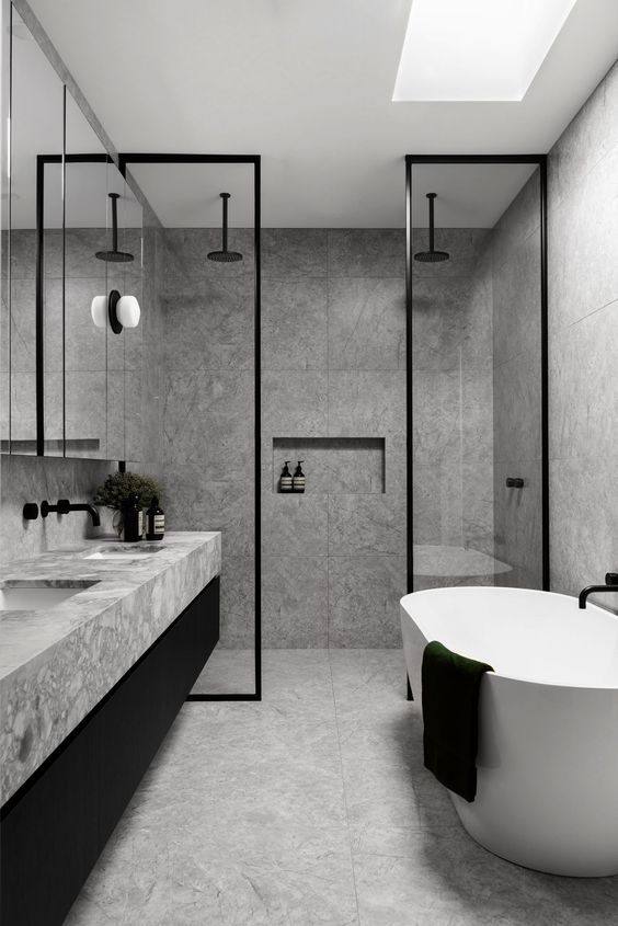 bathroom with a black frame 