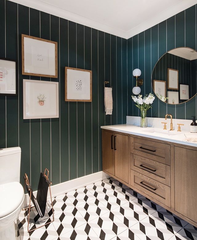 Striped Green Bathroom Wall