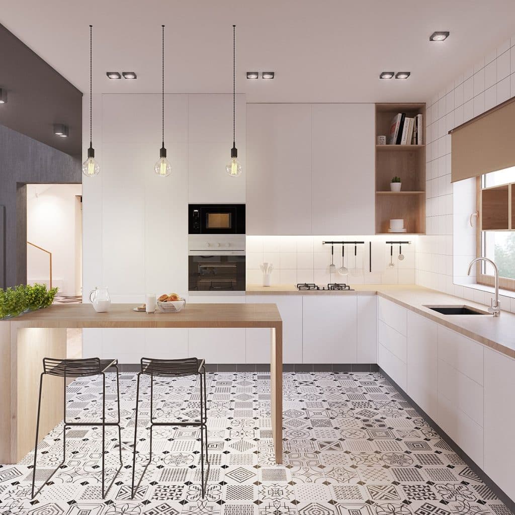 eclectic scandinavian kitchen floor tiles