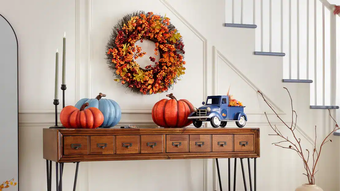 entry table pumpkins a house