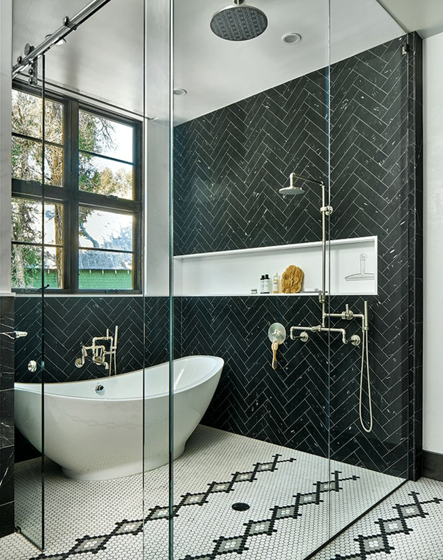 Black Tiles on The Wide Wall bathroom 