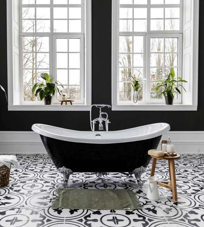 black and white hexagon floor tile 