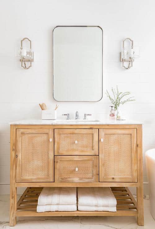 A Classic Wood Vanity mid century modern bathroom