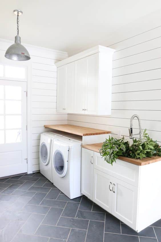 Farmhouse Laundry Room With Shiplap Walls