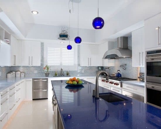 Blue Countertop And Matching Backsplash