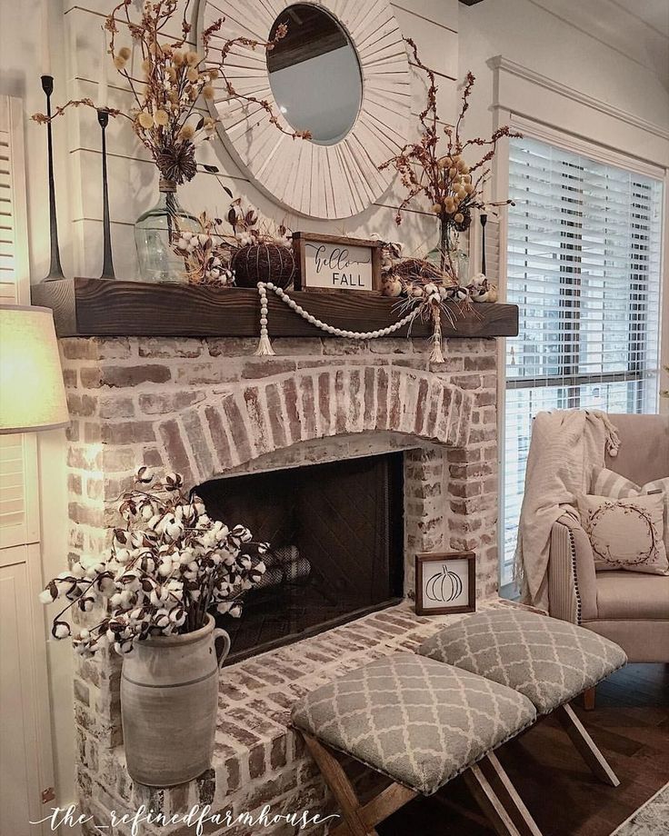 Bricked Fireplace farmhouse decor ideas