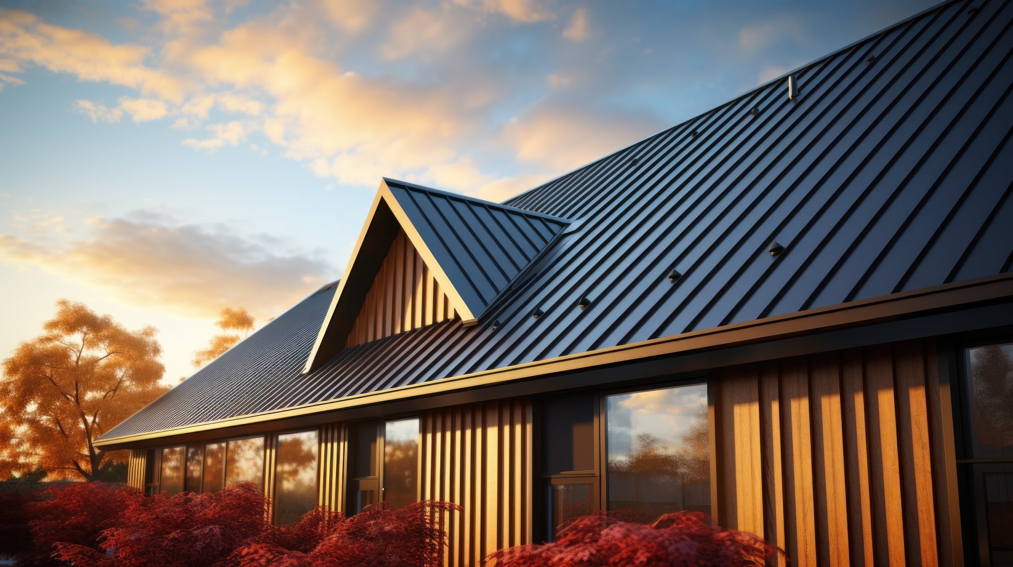 corrugated metal roof installed in a modern house. Corrugated metal roof Modern roof made of metal Metal sheet roof.