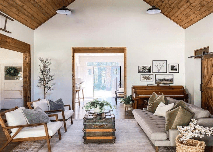 Alabaster with Stained Wood Living Room Ceilings