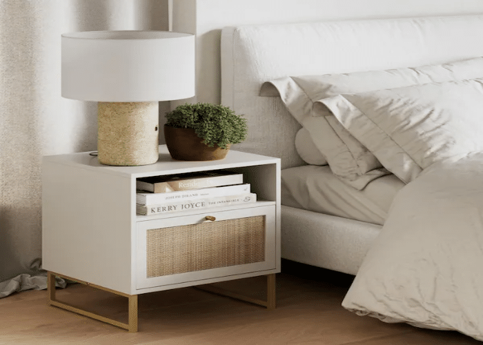 An All-White Boho Nightstand