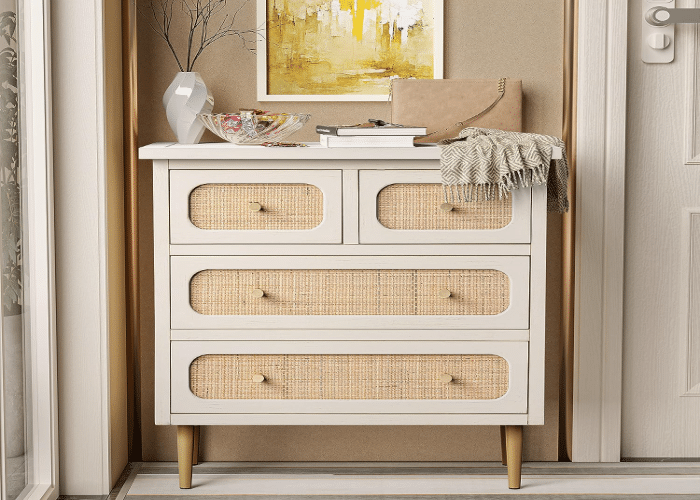 Lonyke Wicker Chest of Drawers with Macrame Finish