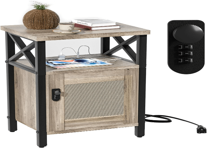 RunJuly Nightstand with combination lock