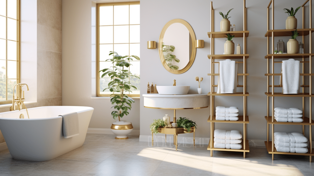 Gold bathroom shelf decor