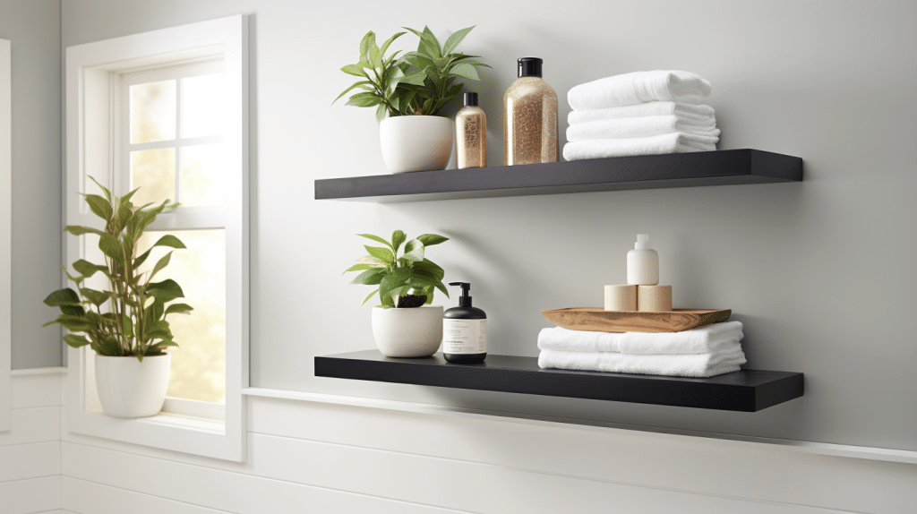 Shiplap bathroom shelf decor