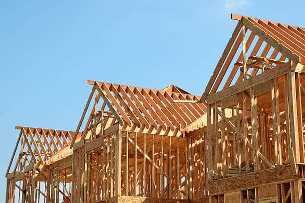 Wooden roof frame of a new house under construction