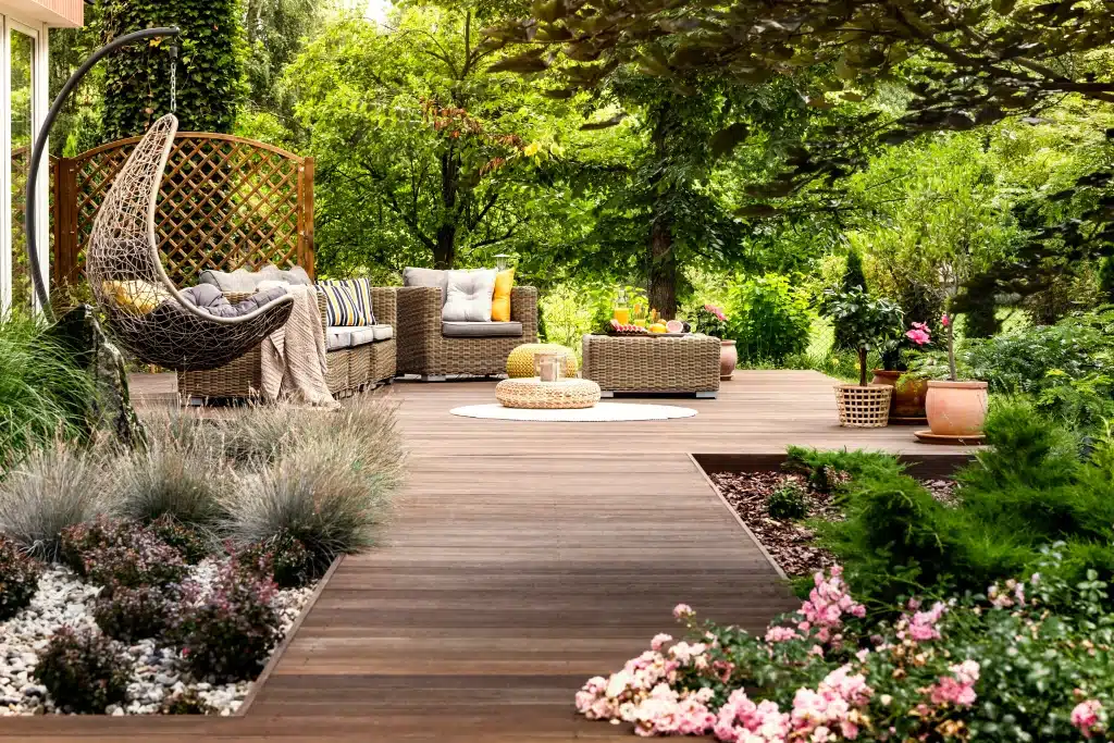 Lush Landscaping and Garden Features