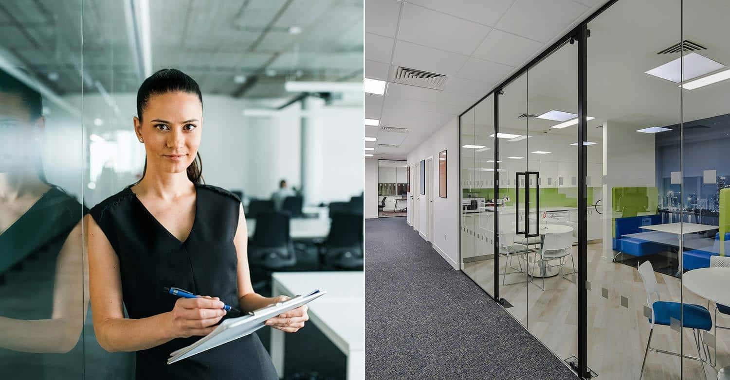 Modern Offices, Glass Partition Walls and Natural Lighting