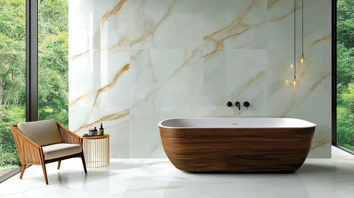 Book-Matched Veining Marble Bathroom