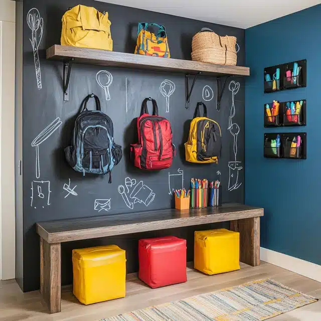 Chalkboard-Themed Backpack Storage