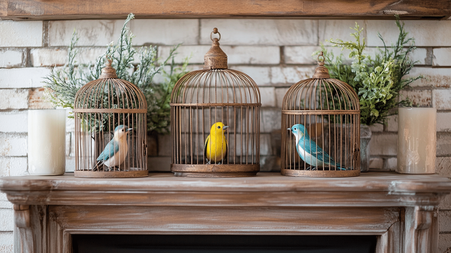 Decorative birdcages with faux birds